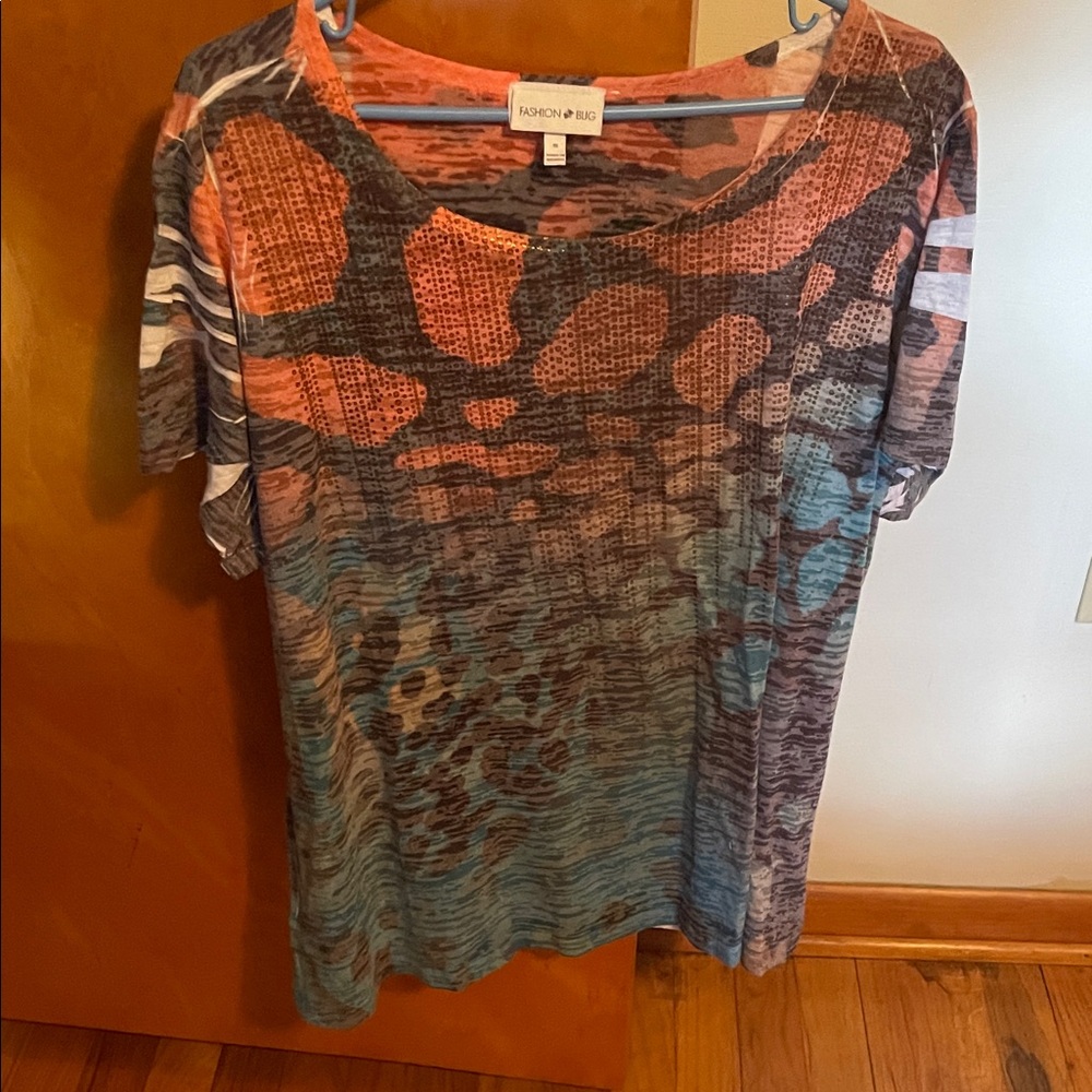 Fashion Bug Multicolor Abstract Short Sleeve Top